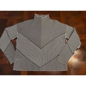Tahari Black White Geometric Mock Turtleneck Sweater Sz L